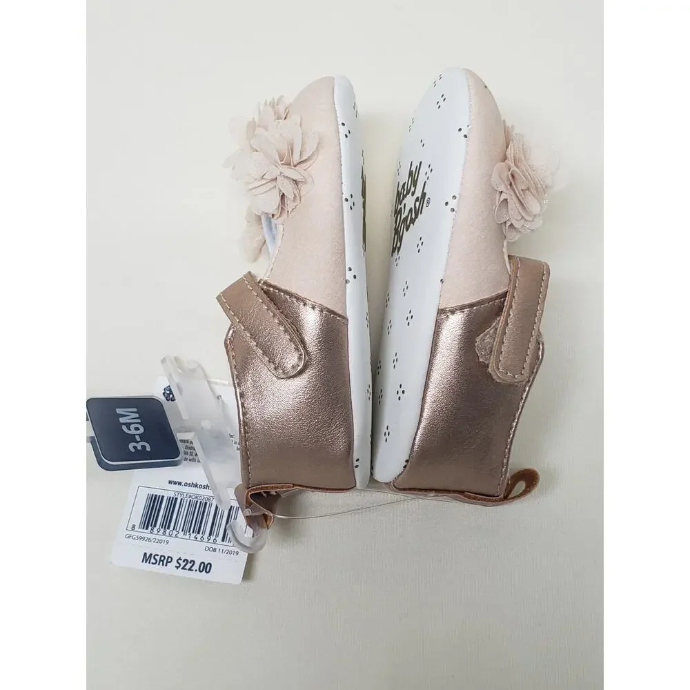Baby Bgosh Flower Ballerina Style Velcro Slide on Shoes - Size 2 3-6 Months